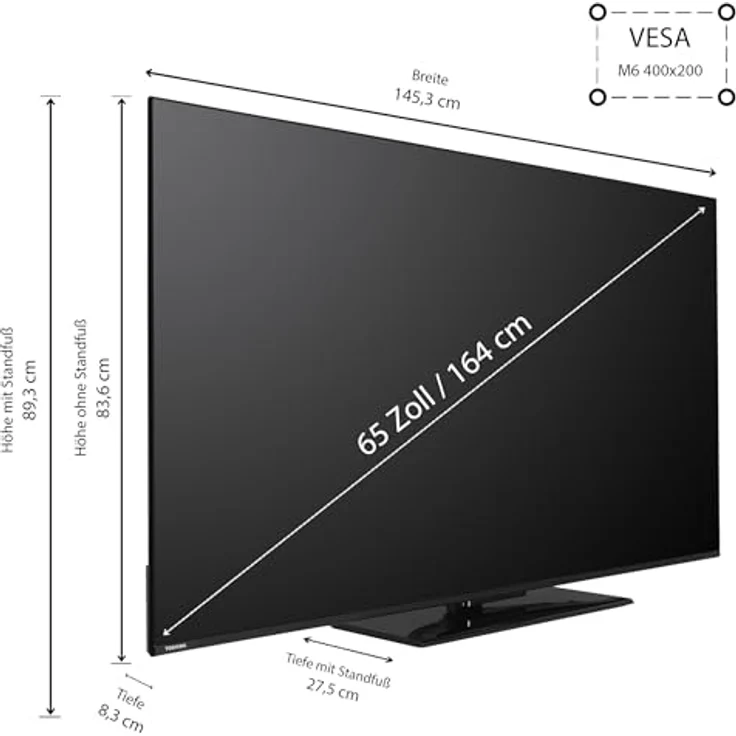 Toshiba 65 Zoll VIDAA TV Fernseher (4K UHD Smart TV, HDR Dolby Vision, Triple-Tuner, Bluetooth, Dolby Audio) 65UV3463DAW [2024] – Bild 2