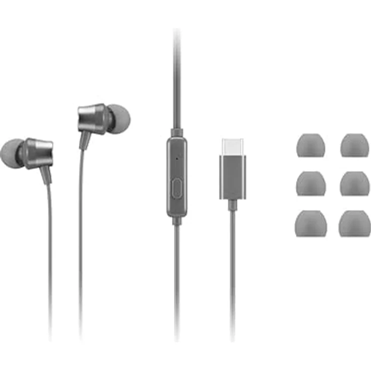 Lenovo - 300 kabelgebundene In-Ear-USB-C-Kopfhörer – Inline-Mikrofon – USB-C-Konnektivität – Play- und Pause-Taste – 3 Größen Silikon-Ohrstöpsel im Lieferumfang enthalten – Bild 2