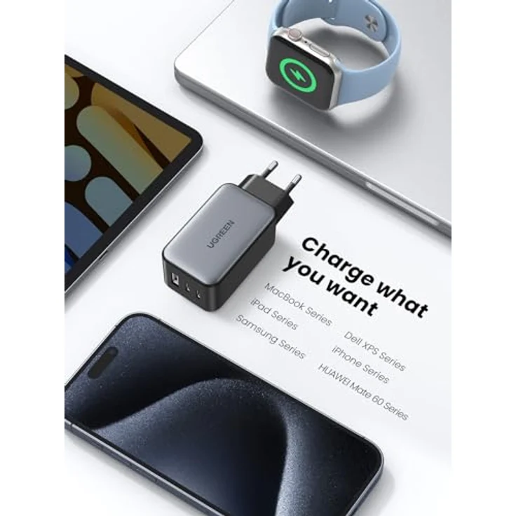 UGREEN USB-A+2xUSB-C 65W GaN Tech Fast Wall Charger EU Black – Bild 2