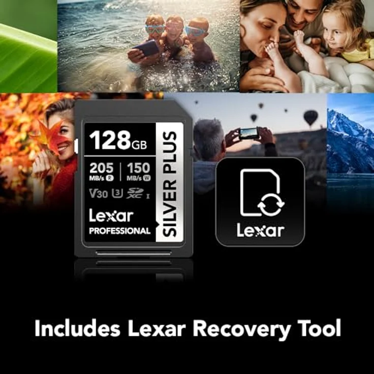 Lexar Professional Silver Plus 128 GB SDXC UHS-I V30 SD-Karte, Schwarz/Silber, 205 MB/s Lesegeschwindigkeit, 150 MB/s Schreibgeschwindigkeit, temperaturbeständig, schockresistent – Bild 4