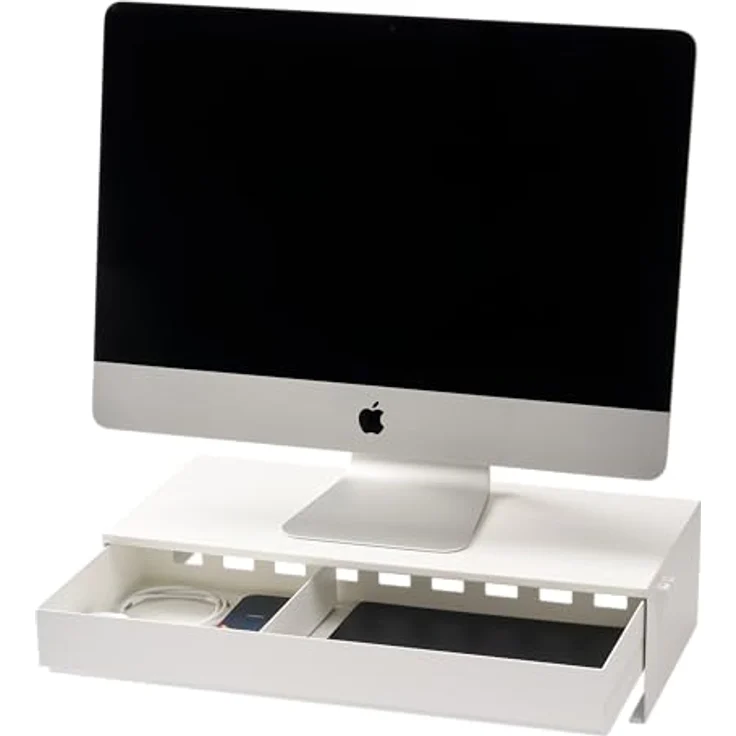 Yamazaki TOWER Monitor-Halterung Ständer mit Schublade, bis 27 Zoll, Schreibtischaufsatz mit Kabelmanagement, Schwarz – Bild 1