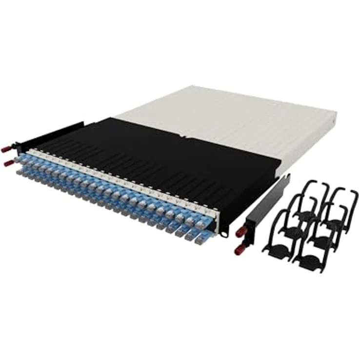 PATCHBOX Patchbox ONE 30 RU Cat.6a, 24-Port Patchpanel mit einziehbarem Kabelmanagementsystem für 48.3 cm Racks, inklusive flachen 10GB Kabeln, STP, blau – Bild 2