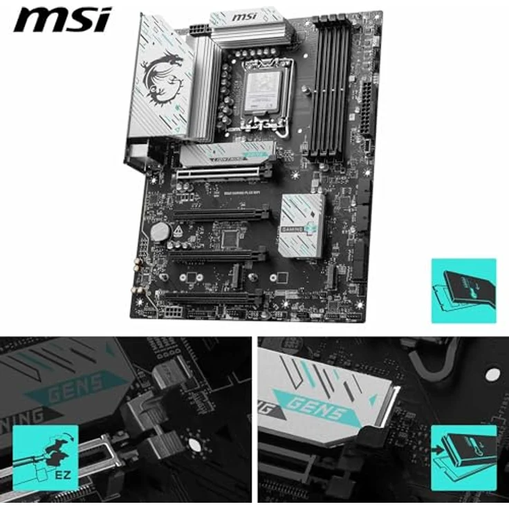 MSI B860 Gaming Plus WiFi Mainboard, ATX - Unterstützt Intel Core Ultra Prozessoren (Series 2), LGA 1851 - DDR5 Memory Boost 8600+ MT/s (OC), PCIe 5.0 x16 x16, M.2 Gen5, Intel Killer 5G LAN, Wi-Fi 7, Schwarz – Bild 3