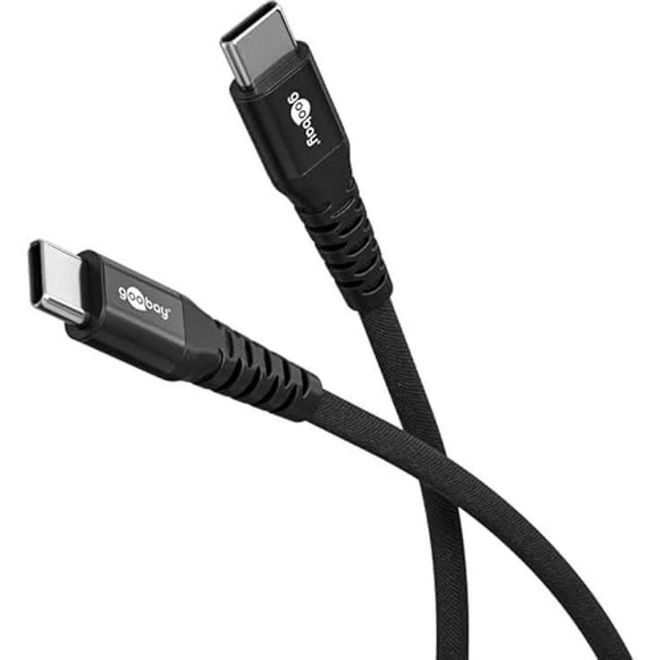 Goobay USB-C™ Textilkabel, 0,5 m, supersoft mit Metallsteckern, 60 W Schnellladen, schwarz – Bild 1