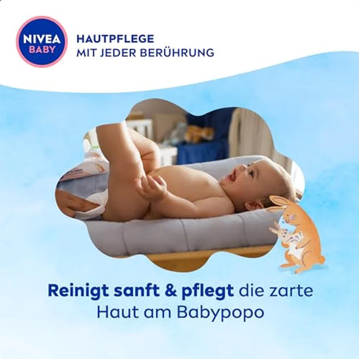 NIVEA Baby AQUA Feuchttücher, hypoallergene und parfümfreie Feuchttücher für Babys mit 99% Wasser, 4 x 57 Stück – Bild 2