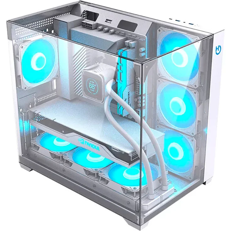 Hiditec Gaming Sky PC-Tower-Gehäuse, transparentes Design mit gehärtetem Glas, RGB-Beleuchtung, geeignet für ATX, micro ATX und ITX Motherboards