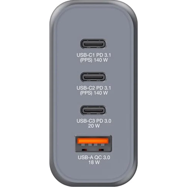 Verbatim GaN Charger 140 W, 4 Ports USB-C Ladegerät mit 3 x USB-C, 1 x USB-A, schnellladefähig, silbergrau, für MacBook, iPad, iPhone, Samsung und mehr – Bild 3