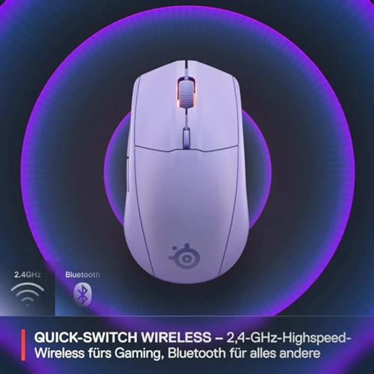SteelSeries Rival 3 Wireless Gen 2 Gaming-Maus, 2,4 GHz und Bluetooth, 18.000 DPI TrueMove Air-Optiksensor, 60 Mio. Klicks, ultraleicht, PTFE-Gleitfüße, lavendel – Bild 3