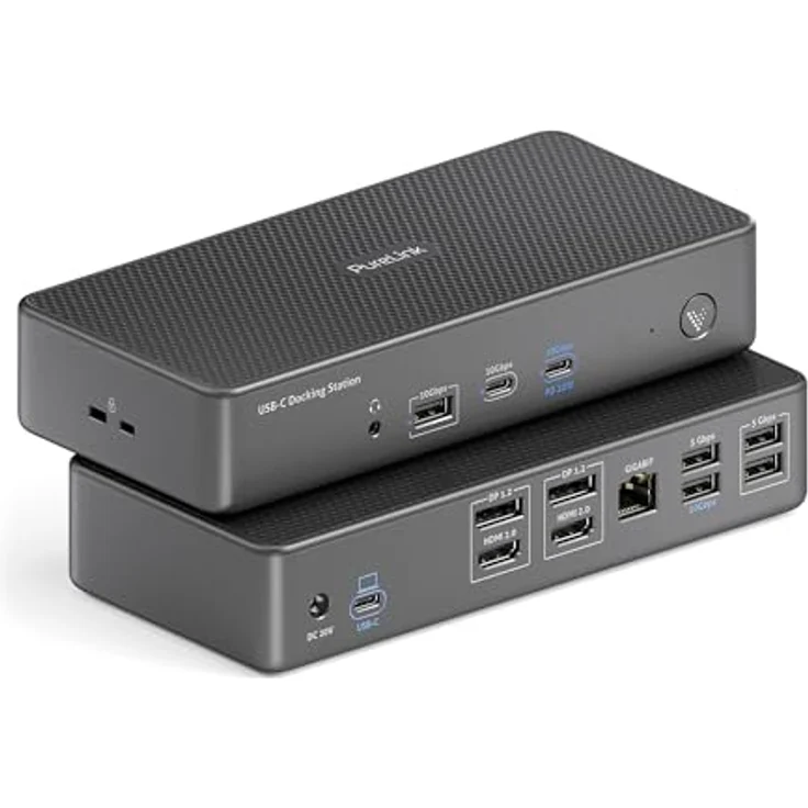 PureLink Vuelogic USB C Docking Station Dual Screen, 14-in-1 Multifunktionale Dockingstation Laptop, 2X HDMI / 2X DP Unterstützung, Ethernet, Multiport, Schwarz – Bild 3