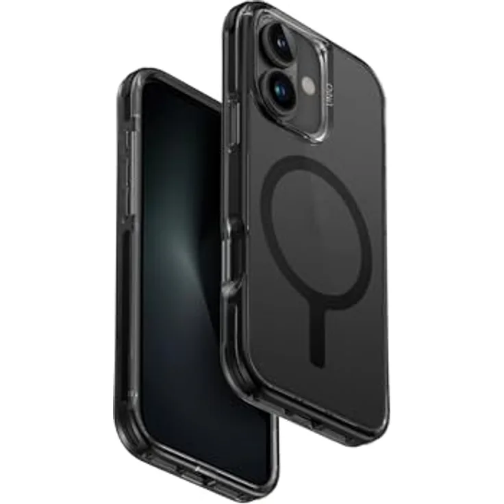 UNIQ Combat Phone Case kompatibel mit Hybrid iPhone 16 (2024) 6.1, 3-stufiger Rundumschutz, MAGCLICK Charging, militärischer Fallschutz, Schwarz