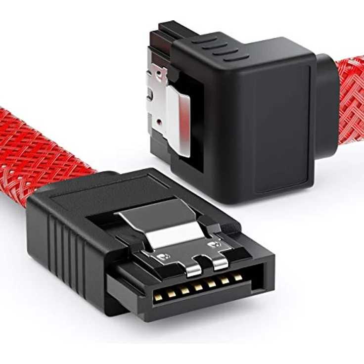 deleyCON 30cm SATA 3 Kabel Nylon 6 Gbit/s Datenkabel SATA III Anschlusskabel Serial ATA Verbindungskabel für Mainboard & Festplatte HDD SSD 1 S-ATA L-Stecker 90° Gewinkelt Rot - Preisvergleich – Bild 2