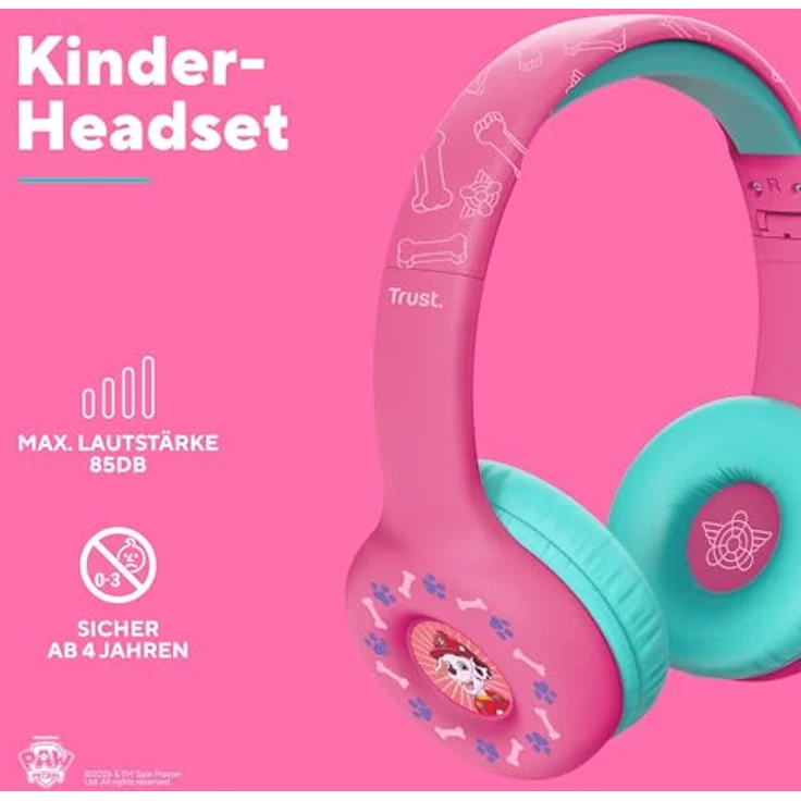 Trust Nouna Wireless Kopfhörer Paw Patrol, Rosa, faltbares Design, integrierter Lautstärkeregler, kabellos und kabelgebunden – Bild 4