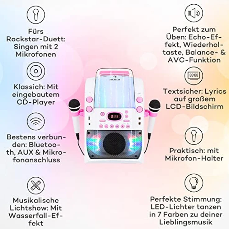 Auna Karaokeanlage Maschine Set Lichtshow Wasserfontäne Bluetooth – Bild 3