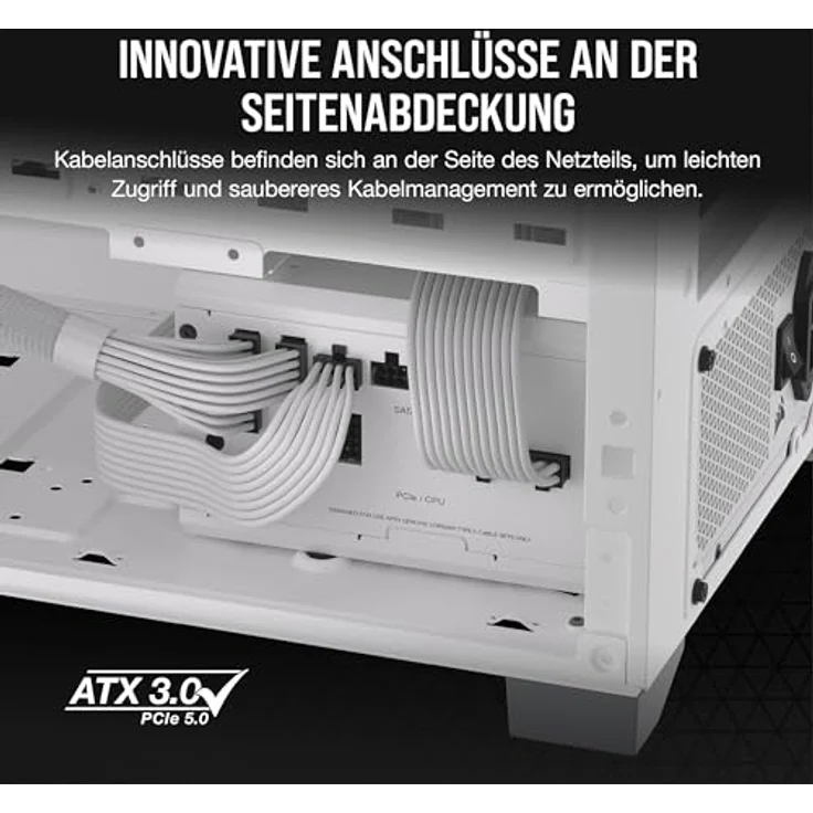 Corsair RM750x Shift Vollmodulares ATX-Netzteil - Modulare Seitenschnittstelle - ATX 3.0- & PCIe 5.0-kompatibel - Null-Drehzahl-Lüftermodus - 105°C-Kondensatoren - 80 Plus Gold-Effizienz - Weiß – Bild 3