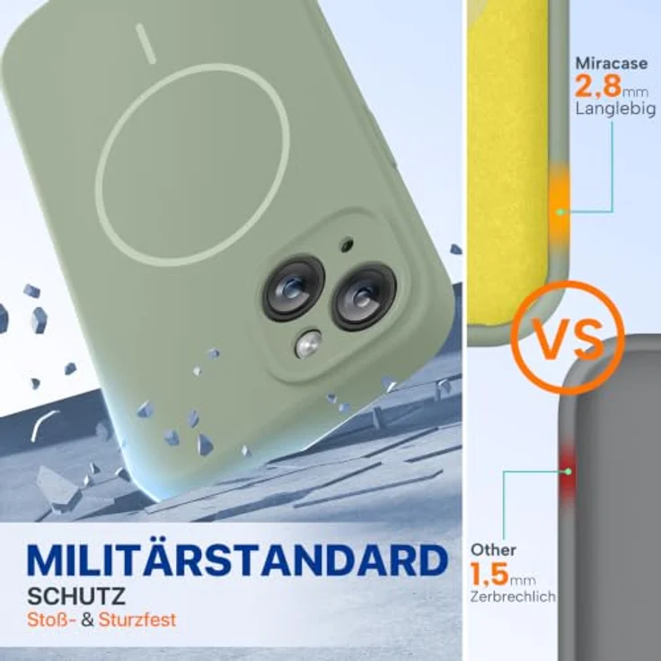 miracase Hülle für iPhone 14 mit MagSafe, Flüssigsilikon, kratzfestes Mikrofaser-Innenfutter, stoßfester Schutz, Patina Grün – Bild 3
