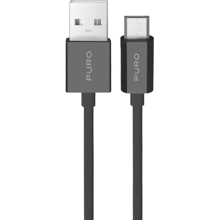 PURO TPE 12W USB-A - microUSB Kabel, 1m, schwarz, für schnelles Laden von Smartphones und Powerbanks