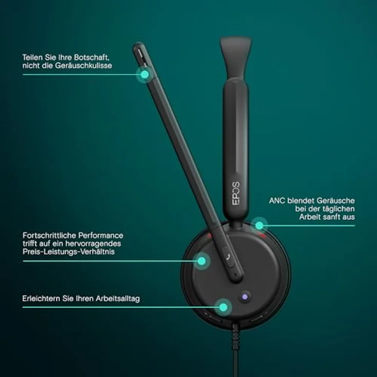 EPOS Impact 400, On-Ear-Headset mit Hybrid-ANC und USB-C/USB-A, Microsoft Teams zertifiziert, schwarz – Bild 2