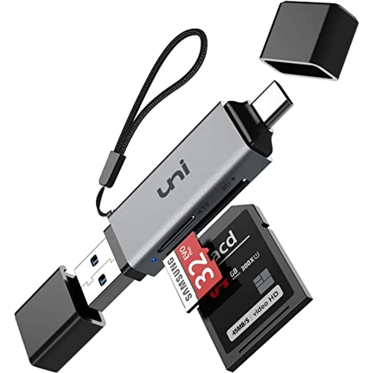 SD Kartenleser, uni USB Kartenleser 3.0, USB C Kartenleser Aluminum 2in1, OTG Adapter, Kartenlesegerät USB C, kompatibel für SD/Micro SD/TF/SDHC/SDXC, kompatibel mit Android/Windows/Mac/OS usw. – Bild 1
