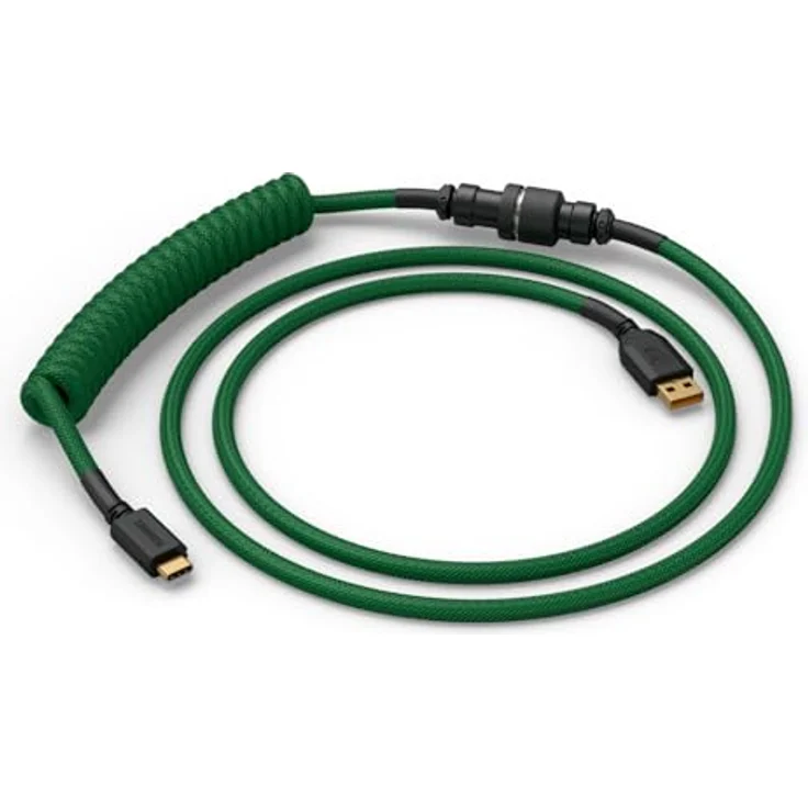 Glorious Gaming Premium Coiled Keyboard Cable - Vergoldetes USB-A auf USB-C, Schutz vor Kabelsalat, doppelt geflochtene Ummantelung, 5-poliger Aviator-Stecker - Forest Green – Bild 2