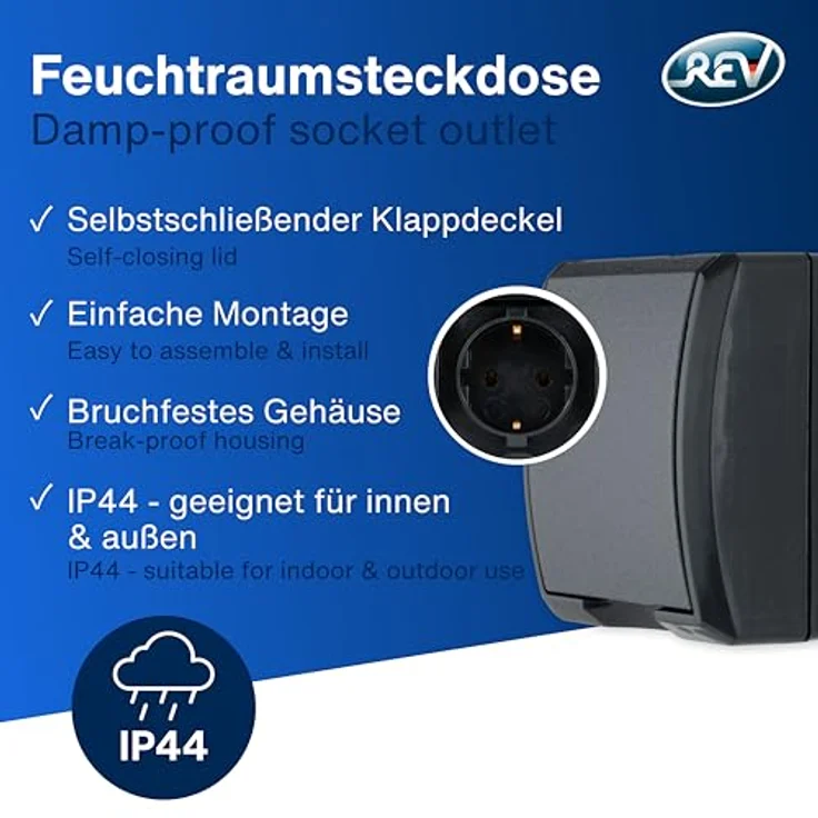 REV 0007031900 Aufputz-Steckdose IP44 Schwarz – Bild 3