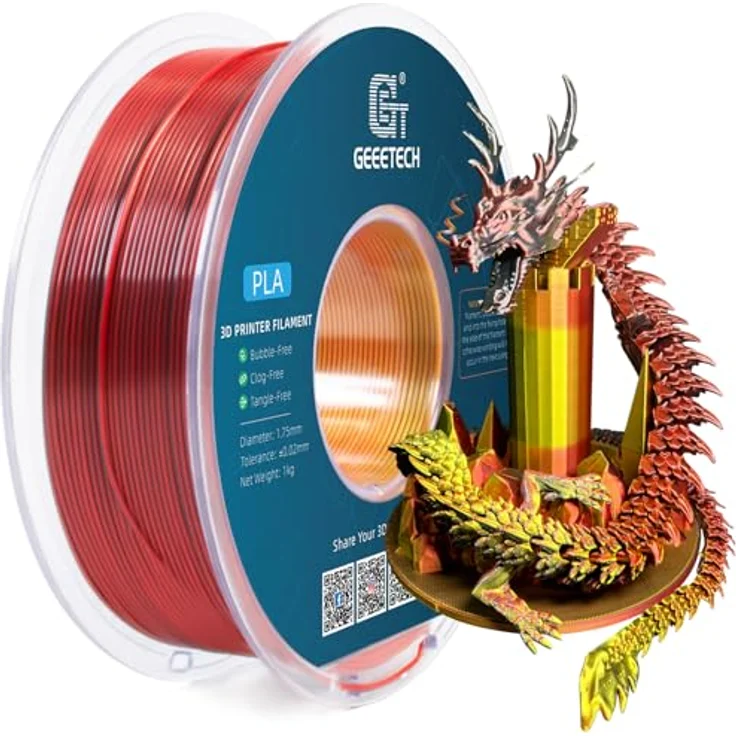 GEEETECH Silk PLA Filament 1,75mm, 1KG/Spule, Tricolor Silk Rot Gold Schwarz für 3D Drucker – Bild 1
