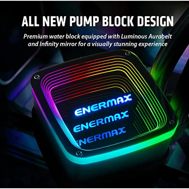 ENERMAX AQUAFUSION ADV ARGB 360mm AIO CPU Wasserkühlung Dual Chamber für Intel LGA1700/AMD AM5 Support 350W+ TDP (3x SquA RGB 120 PWM Lüfter); ELC-AQFA360-SQA, schwarz – Bild 3