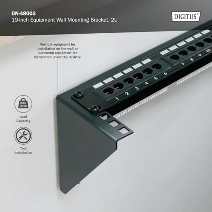 DIGITUS DN-48003 – 19-Zoll Rahmen – 2HE – Universal Wandmontage-Rahmen für 19" Equipment – Vertikal 105 x 504 x 151 mm – Schwarz – Bild 3