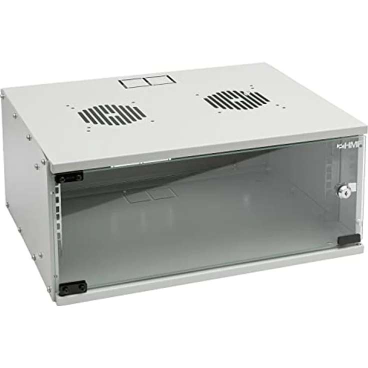 HMF 65704-07 Netzwerkschrank, Serverschrank 19 Zoll | 4 HE | 400 mm Tiefe | Glastür | Lichtgrau, abschließbar und robust hergestellt – Bild 1
