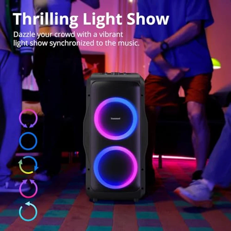 Tronsmart Halo 300, tragbarer Party Lautsprecher mit 240W Leistung, 270° Sound, 20H Akkulaufzeit, Karaoke/Gitarreneingang, IPX4, schwarz – Bild 9