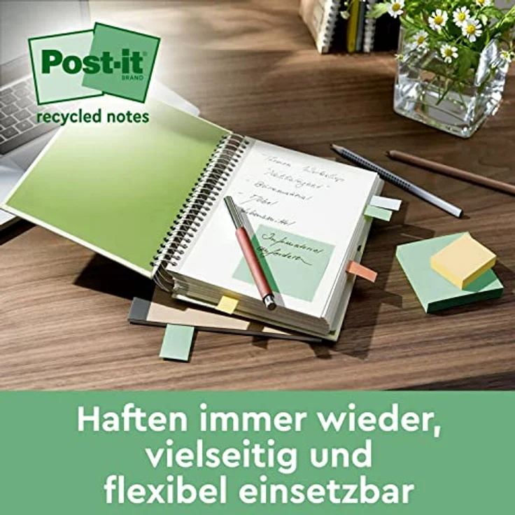 Post-it Super Sticky Recycling Notes RSS12COL, extrastarker Haftnotizblock aus 100% Recyclingpapier, leuchtende Farben – Bild 9