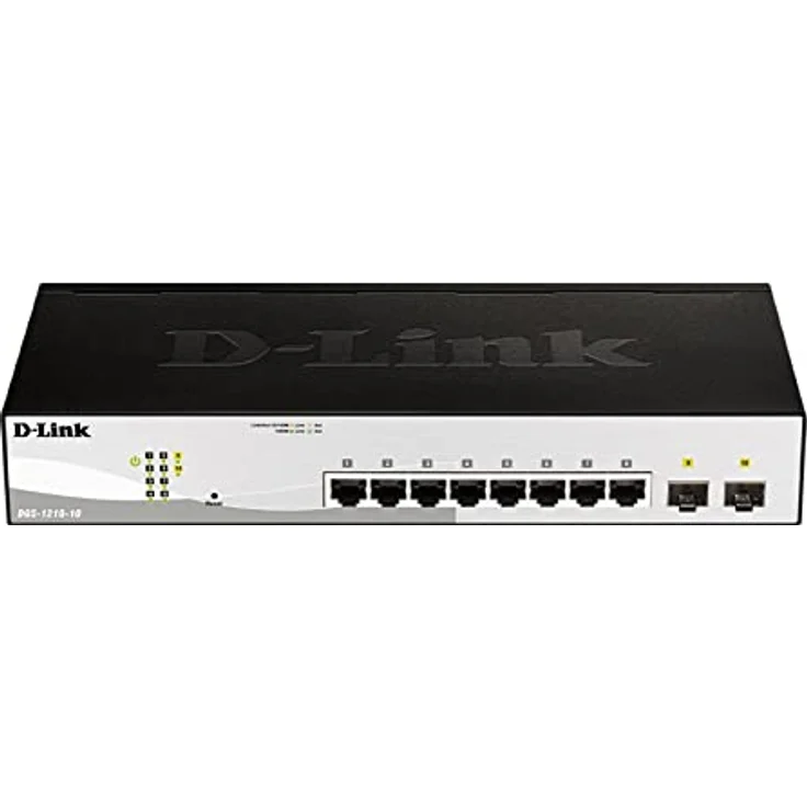 D-Link DGS-1210-10/E 10-Port Gigabit Smart Switch (8 x 10/100/1000 Mbit/s Base-T-Ports und 2 x 100/1000 Mbit/s SFP-Ports) - Nur EU netzkabel, Schwarz/Grau – Bild 1