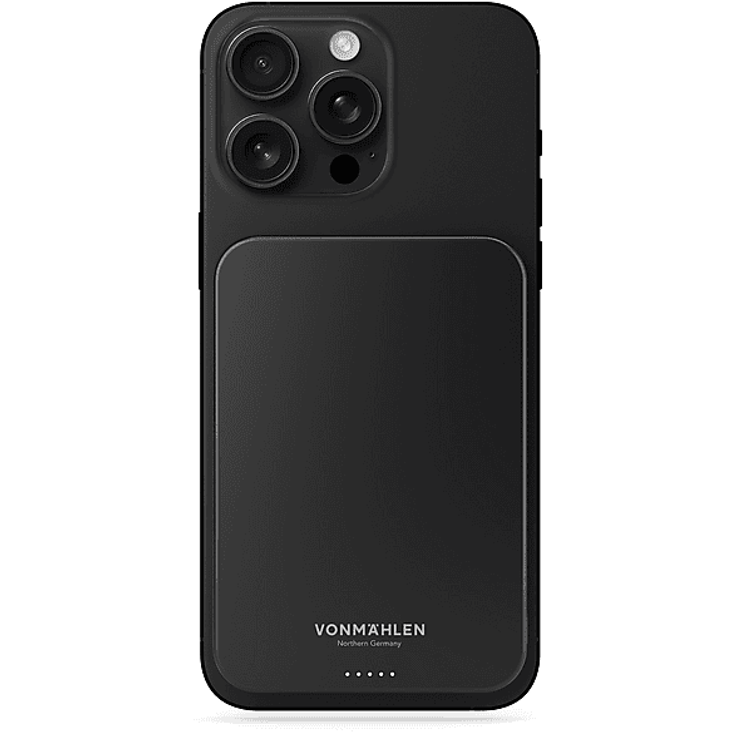 VONMÄHLEN Evergreen Mag, magnetische Powerbank 5.000 mAh, QI2-zertifiziert, schwarz, recycelte Materialien, ultra-schlank