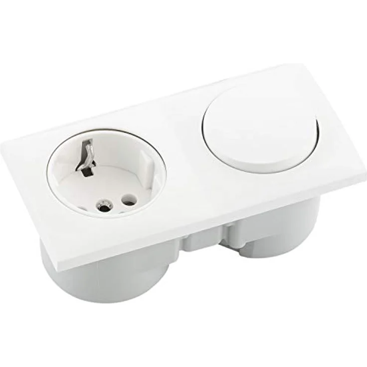 Berker Integro Flow Steckdose mit Schalter, Einbausteckdose polarweiß, integrierter Schalter, 250V/16A, einfache Montage – Bild 1