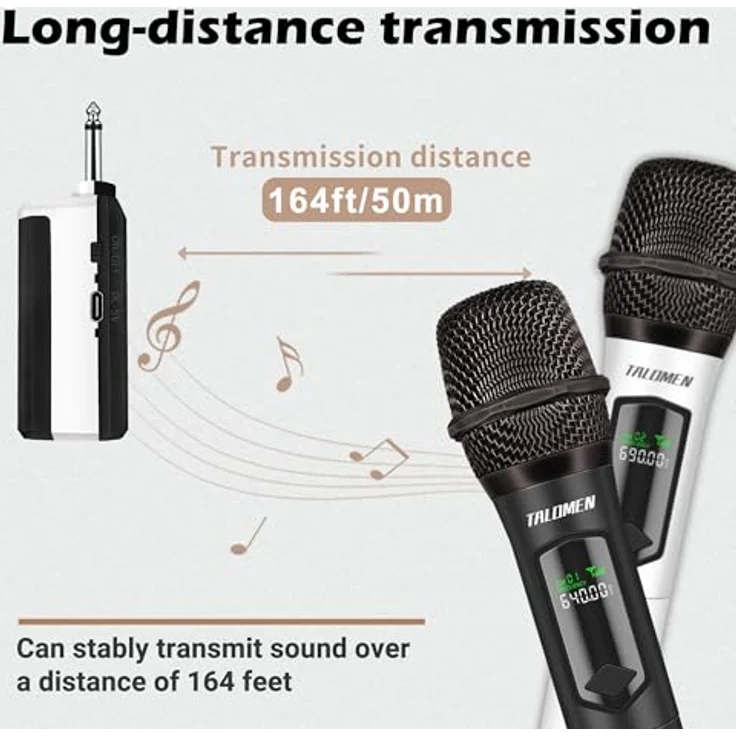 talomen K60-2, Kabelloses Mikrofon Dual-Mikrofon, 2,4 GHz, wiederaufladbar, 160 ft Reichweite, Schwarz – Bild 5