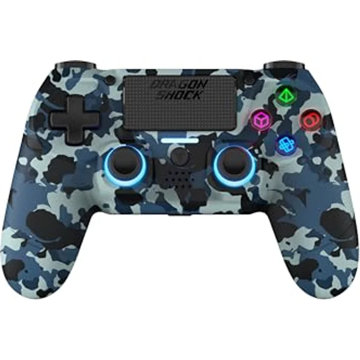 DragonShock Mizar Wireless Gaming Controller, Blau Camouflage mit programmierbaren Tasten, rutschfester Oberfläche und Bluetooth-Verbindung für PS4, PC und mobile Geräte – Bild 1