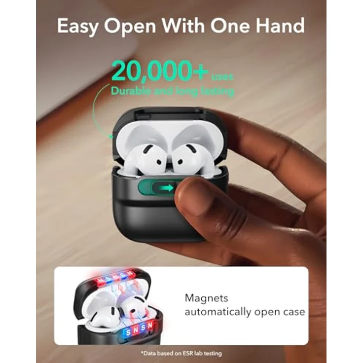 ESR AirPods 4 Hülle, kompatibel mit AirPods 4 Gen (2024) (USB-C), MagSafe-kompatibel, sturzsicher mit Magnet Deckelverschluss, Schwarz – Bild 5