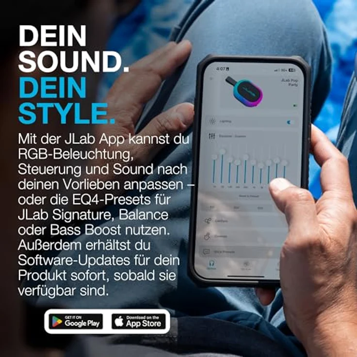 JLab Pop Party, tragbarer Bluetooth-Lautsprecher mit 8+ Std. Akku, 5W, RGB-Licht und IP55-wasserresistent, Schwarz – Bild 5