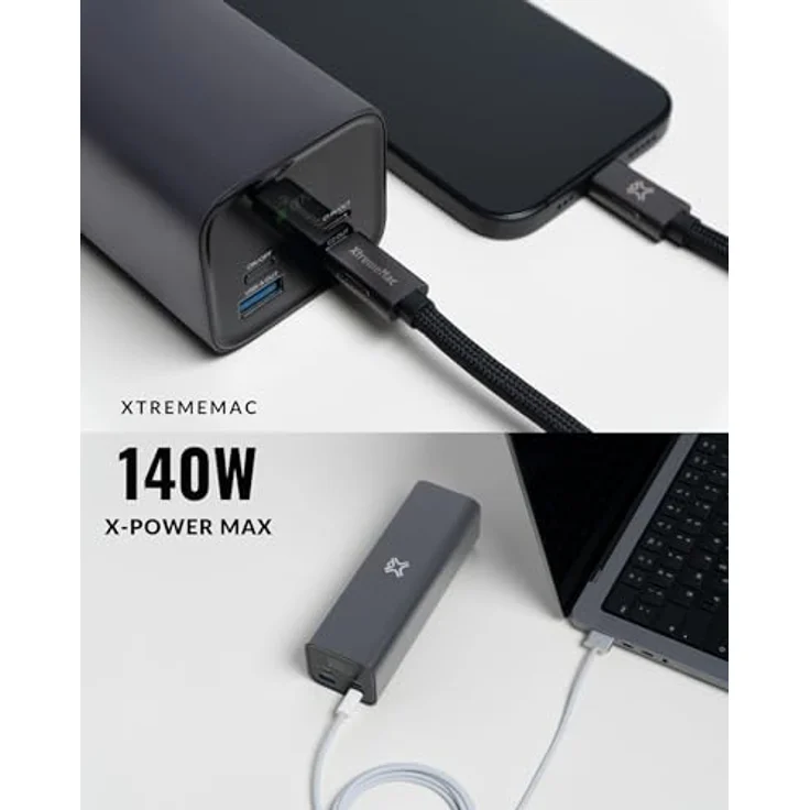 XtremeMac X-Power Max Powerbank 140W, 27.000mAh - USB-C PD 3.1 Schnellladefunktion, Ideal für MacBook Pro, iPad, Laptop & Smartphone, mit Display und 3 Ausgängen - Schwarz – Bild 3