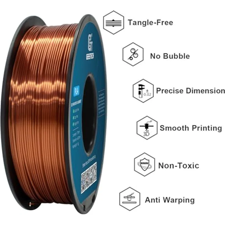 GEEETECH PLA Filament 1,75mm Silk Copper, Vakuumverpackte 1KG Spule, Hochpräzision und Verbesserte Haltbarkeit – Bild 3