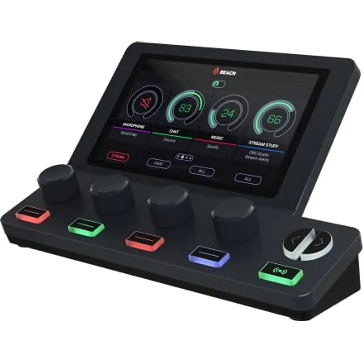 BEACN Mix Create Dark, USB C Windows Audio Mixer mit 5 Zoll Farbdisplay, 4 Tasten-Regelung, Audio-Routing und Mute-Modi für Content Creators, Streaming, Gaming, YouTube, Podcasting