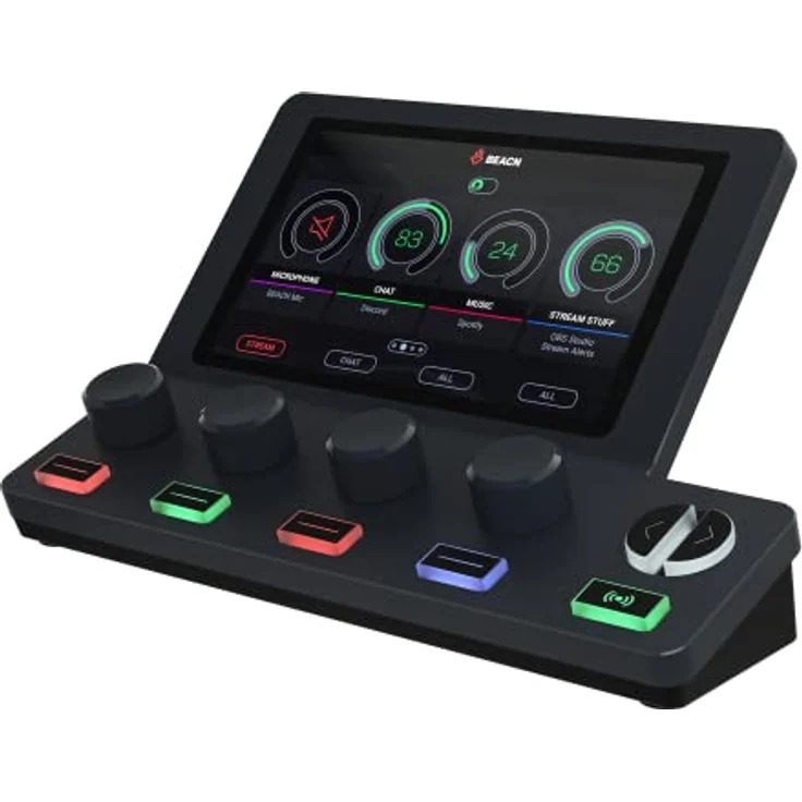 BEACN Mix Create Dark, USB C Windows Audio Mixer mit 5 Zoll Farbdisplay, 4 Tasten-Regelung, Audio-Routing und Mute-Modi für Content Creators, Streaming, Gaming, YouTube, Podcasting – Bild 1