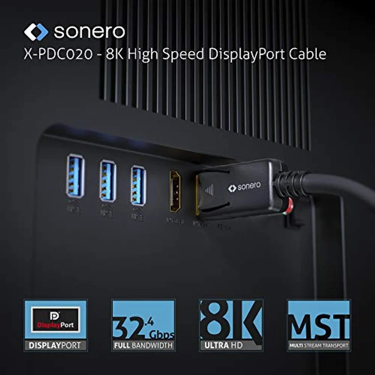 Sonero® 1,8m DisplayPort Kabel 1.4, 8K 60Hz, schwarz, mit vergoldeten Steckern – Bild 3
