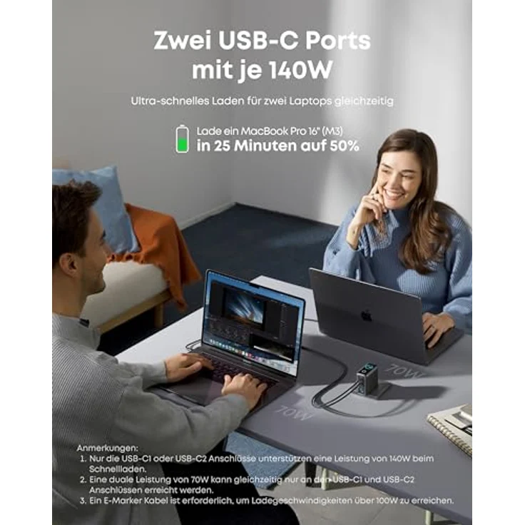 Anker 140W USB C Ladegerät, 4-Port Multi-Geräte Schnellladeleistung, GaN Netzteil, Touch Control, Kompatibel mit MacBook, iPhone 16/15/14, Samsung, Pixel - Weiß – Bild 3