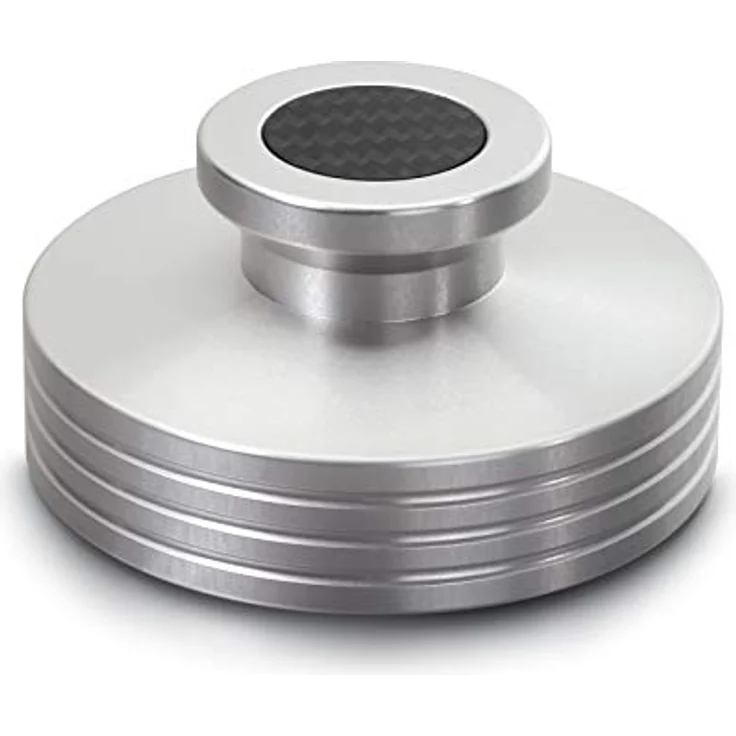 Dynavox Plattenspieler-Stabilizer PST330, Auflagegewicht für Plattenspieler aus Aluminium, Gewicht 330 g, mit Carbonauflagefläche und Inlay, Silber – Bild 1