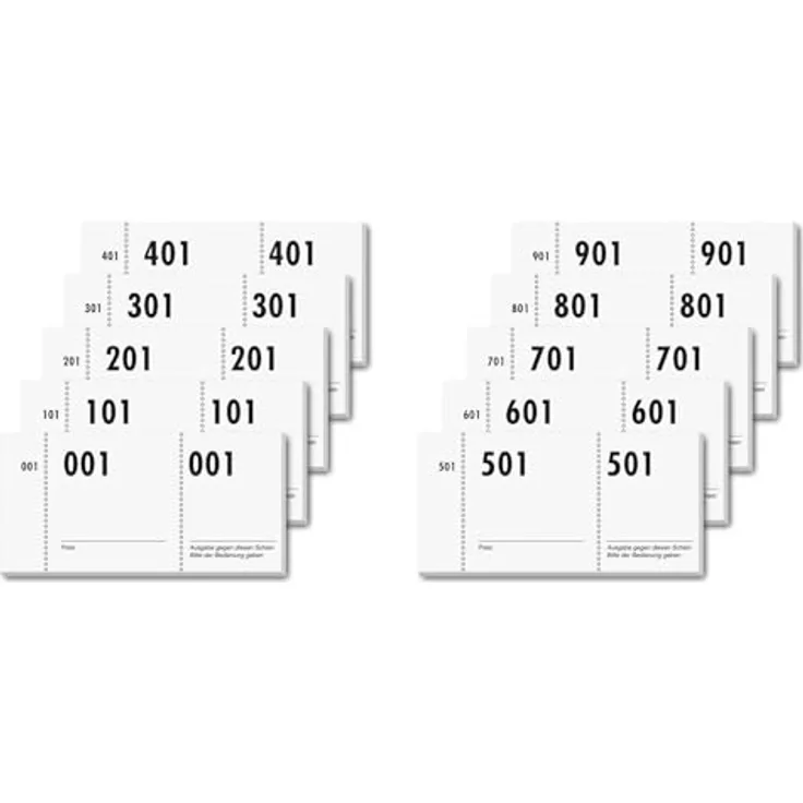 Sigel Formularblock Nummernblock 105x50mm, nummeriert 1-1000, 10x100 Blatt, farbig sortiert (hellblau, rosa, gelb, hellgrün, weiss)
