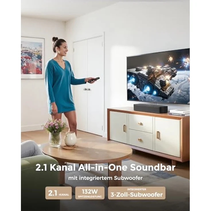 ULTIMEA Poseidon M20 Pro, 2.1 Soundbar mit integriertem Subwoofer, 132W, Bluetooth 5.4, APP-Steuerung, 121 EQ-Matrizen, verstellbarer Bass, optischer Eingang und AUX – Bild 2
