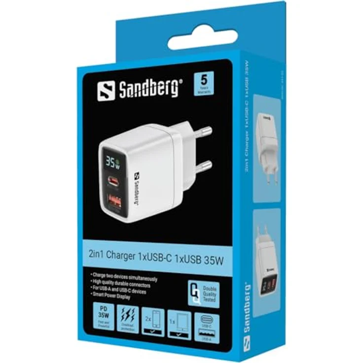 Sandberg 2in1 Charger 1xUSB-C 1xUSB 35W, Handy-Ladegerät mit 35W Leistung – Bild 5