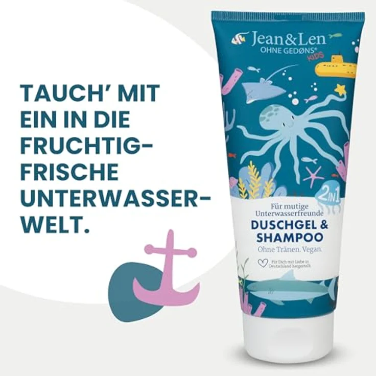 Jean & Len 2in1 Duschgel und Shampoo für muntere Unterwasserfreunde, extra milde Formel, vegan, ohne Parabene und Silikone, 200 ml – Bild 2