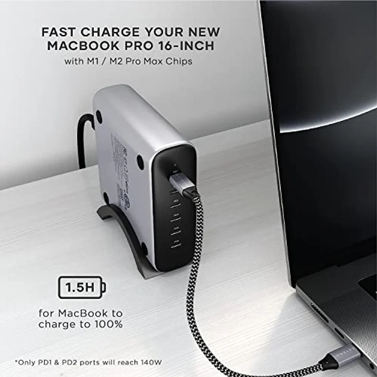 SATECHI GaN 200W USB-C Ladegerät mit 6 Anschlüssen – 2 x USB-C PD 3.1 (140W) und 4 x USB-C PD 3.0, Schnelllade-Reisestation, kompatibel mit Apple und den meisten Thunderbolt USB-C-Geräten – Bild 2