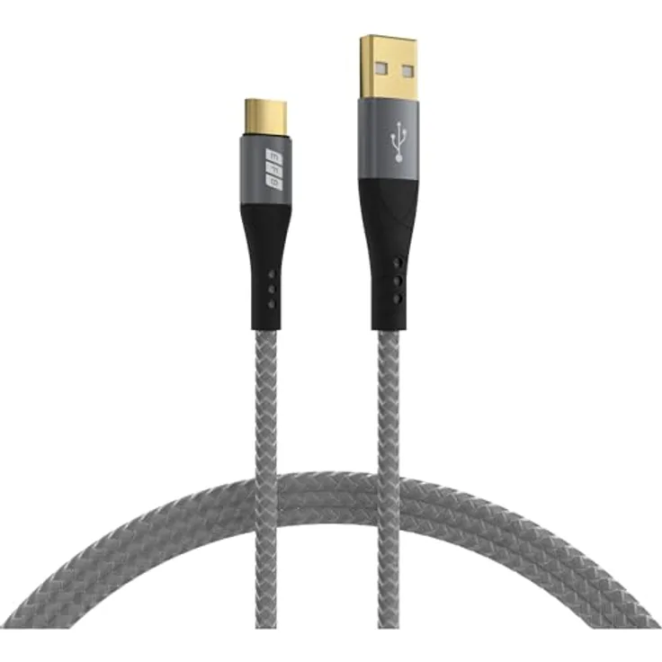 EFB Efb Elektronik USB-A zu USB-C Kabel, 3 m, 60W Schnellladung, schwarz/grau, geflochten